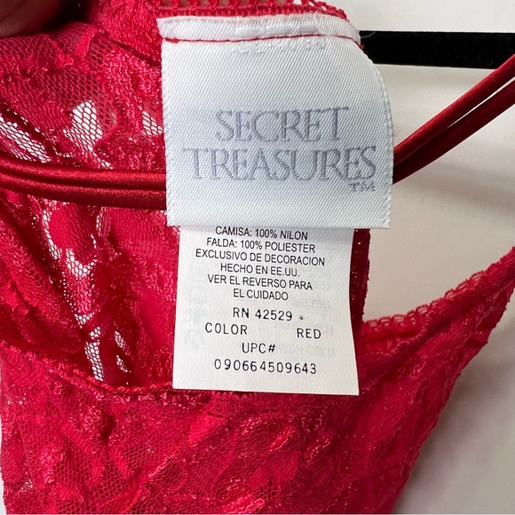 Vintage 90s Red Lace & Satin Slip Lingerie Thin Straps Heart Design Size Large - Picture 7 of 10